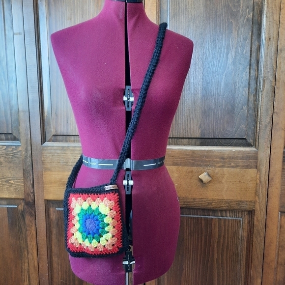 Bear Clan Crochet Handbags - Bear Clan Crochet small granny square rainbow crocheted crossbody bag purse